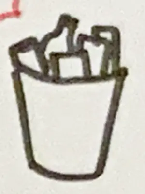 Rubbish bags, drink bottles + cans, wooden cable spindle, but tidy'd up in a bucket 'Half-littering'? - 211007 1500 Waste 2.png